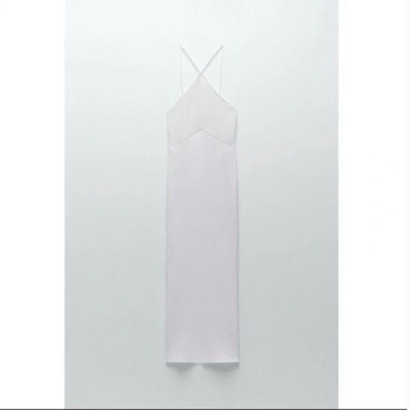 Zara White Ribbed Halter Neck Midi Dress NWT White Small - Picture 4 of 5